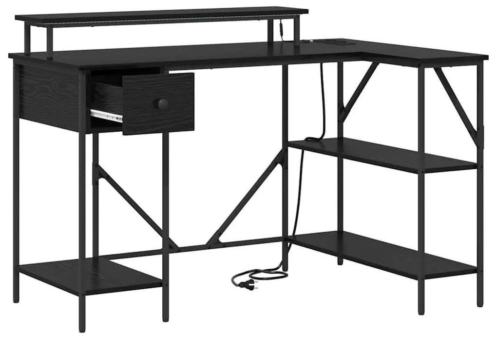 Asztal LED -es lámpákkal Musta tammi 120 x 79 x 86.5 cm Faanyag