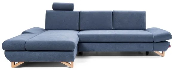 AVESTA ággyá nyitható kárpitozott L-alakú sarokkanapé tárolóval, balos, kék