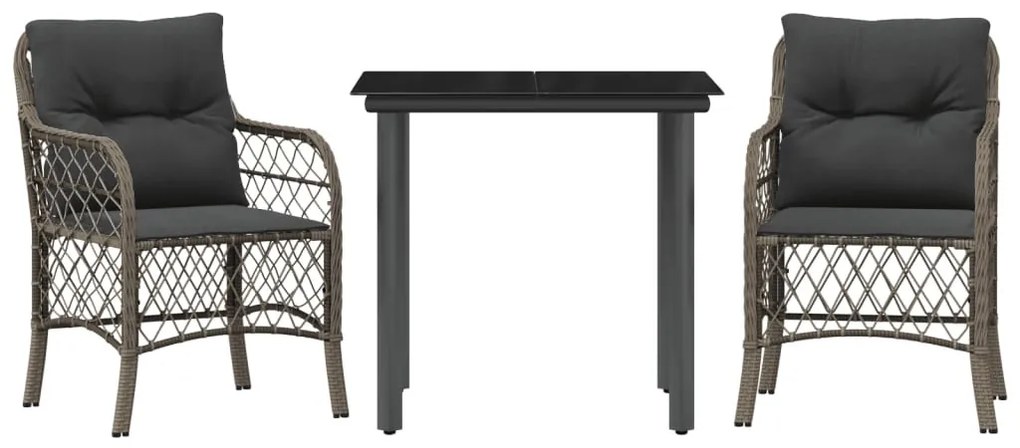 3 részes szürke polyrattan bisztrógarnitúra párnákkal