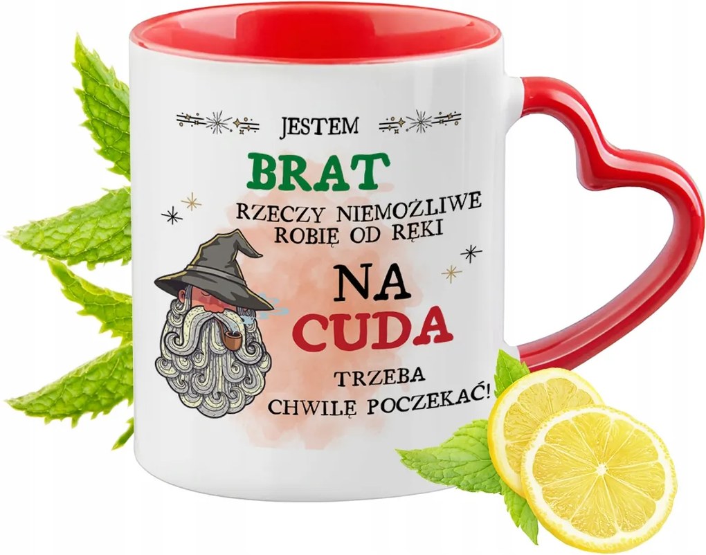 Testvérnek Piros Bögre Szív Alakú Füllel Ajándék Nyomtatott