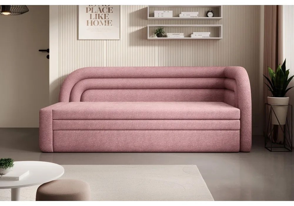 Rózsaszín zsenília kinyitható-tárolóhelyes kanapé jobb oldali 223 cm Fabillo – ELTAP