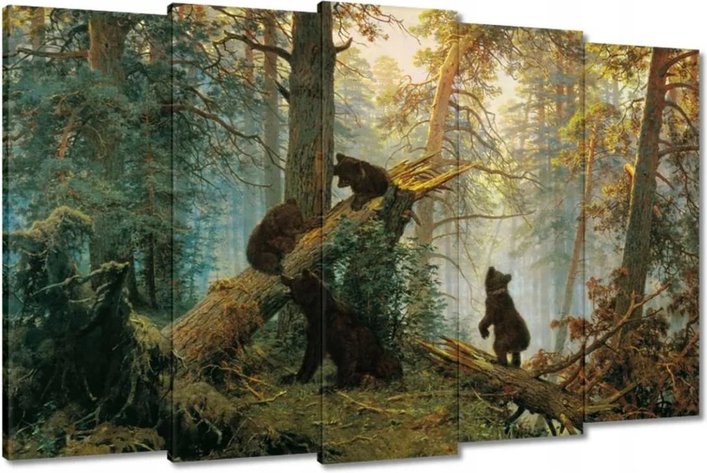 Vászonkép 150x95 Reggel a fenyőerdőben