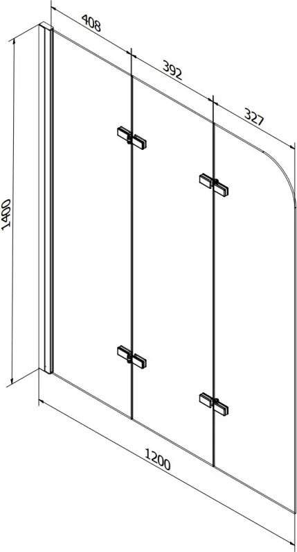 Mexen Vega 150 x 70 cm-es téglalap alakú kád burkolattal és háromszárnyú paravánnal, 120 cm, átlátszó, króm
