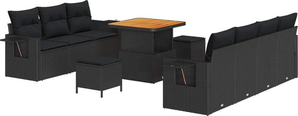 vidaXL Kerti Kanapé Szett 10 pcs Fekete polirattan