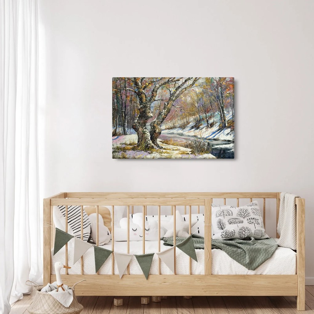 Egy festett téli táj képe (90x60 cm)