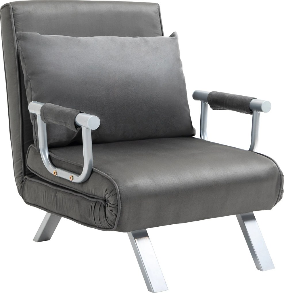 HOMCOM Kanapéágy, Ágyazható Kanapé Állítható Háttámlával, Díszpárnával, Velúrfelületű Kanapé, Karfás, Vendégágy, Fekvőfotel Nappaliba és Hálószobába,