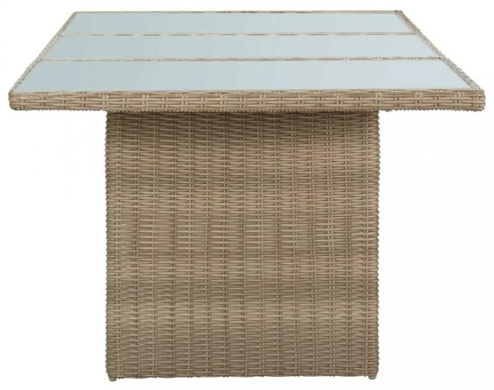 barna üveg és polyrattan kerti étkezőasztal 200 x 100 x 74 cm