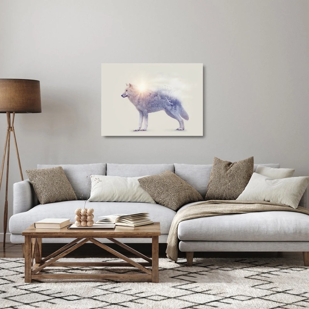 Kép - Vad tájakat tükröző sarkvidéki farkas (üvegen) (70x50 cm)