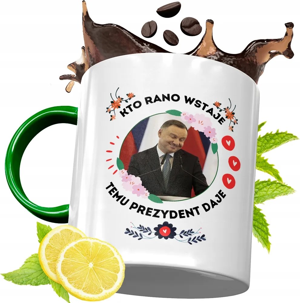 Zöld Bögre Andrzej Duda Elnök Ajándék Nyomtatott Fotóval