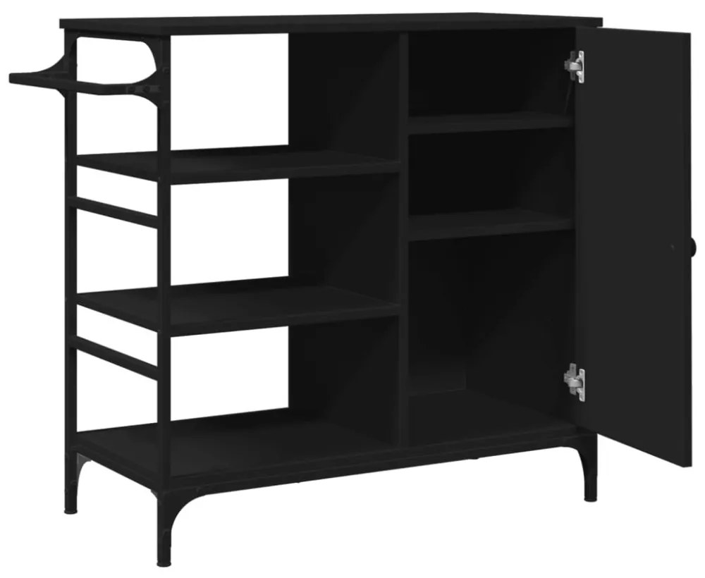 fekete szerelt fa zsúrkocsi 87,5 x 38,5 x 84,5 cm