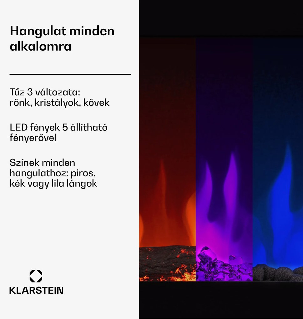 Galeras Smart Intelligens elektromos kandalló, 2 hőmérséklet beállítás, 16 - 30°, LED lángillúzió, IOT csatlakozási lehetőség