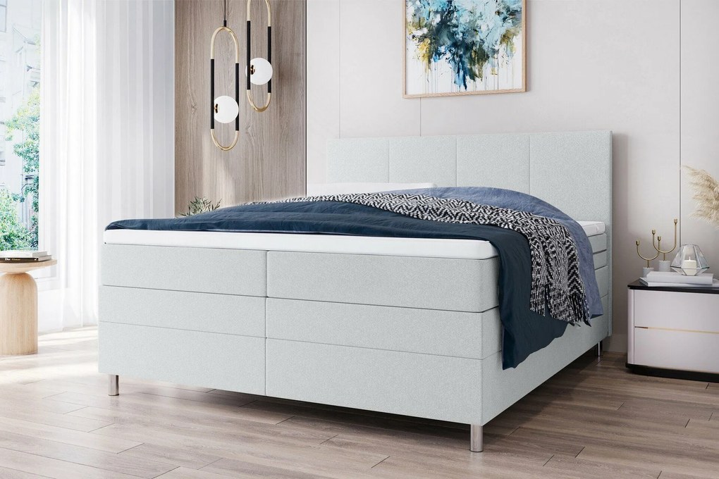 Kárpitozott Boxspring Ágy CARINA 140x200 cm világosszürke Matrac: Bonell rugós matrac