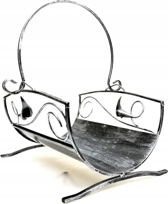 Tűzifa kosár kandallóhoz DK865 ezüst fém dekoratív kosár