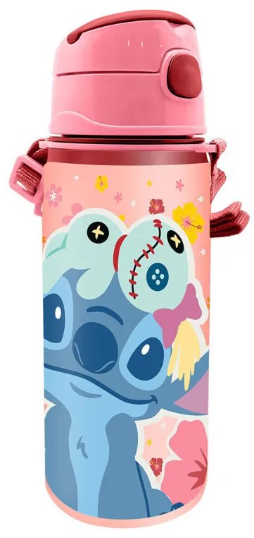 Disney Lilo és Stitch, A csillagkutya Scrump alumínium szívószálas kulacs akasztóval 600 ml