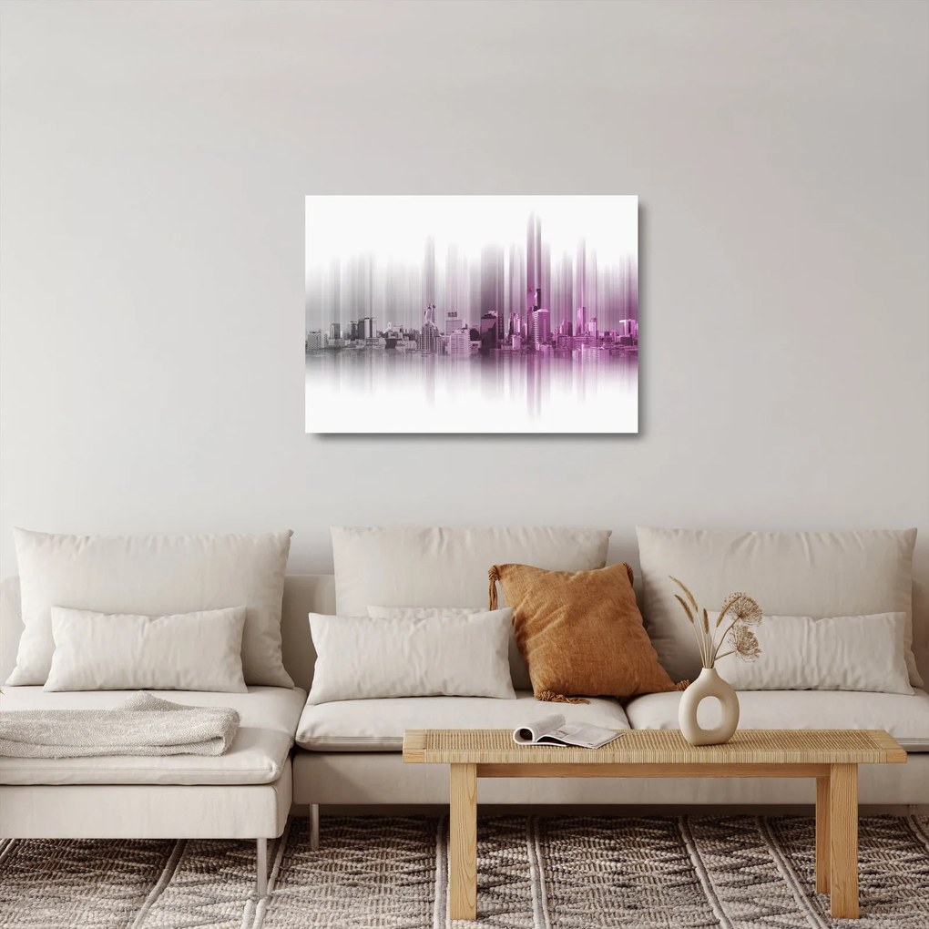 Kép - Panoráma a városra, rózsaszín-szürke (üvegen) (70x50 cm)