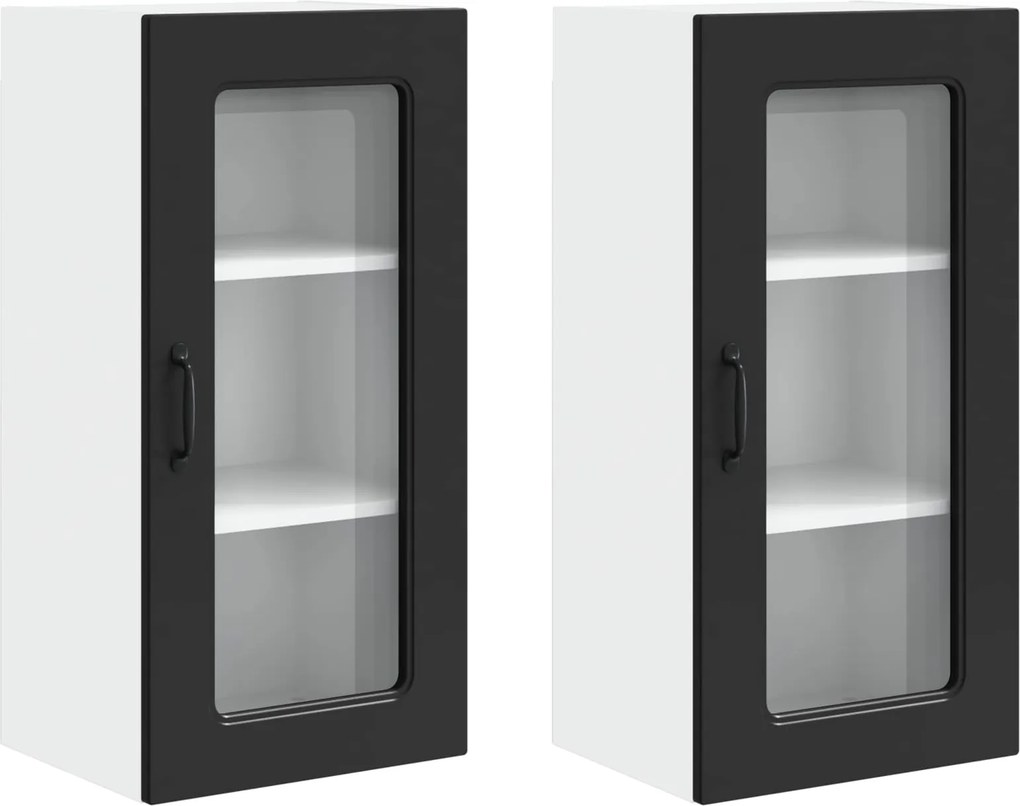 vidaXL Konyhaszekrény Kalmar 2 pcs Fekete 40 x 31 x 80 cm Faanyag