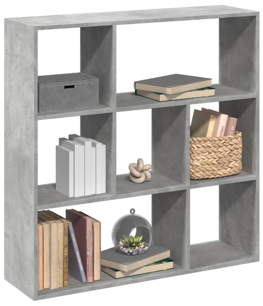 betonszürke szerelt fa elválasztó könyvespolc 102x29x103,5 cm