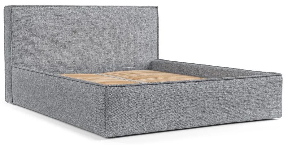 Szürke kárpitozott ágyneműtartós franciaágy ágyráccsal 200x200 cm Lounge L – Maison de Rêve