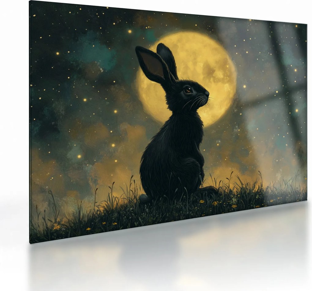 Üveg kép - Nyúl és hold (70x50 cm)