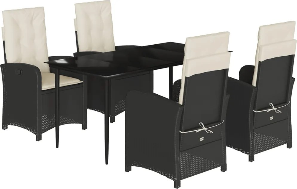 vidaXL 5 részes fekete polyrattan kerti étkezőgarnitúra párnákkal