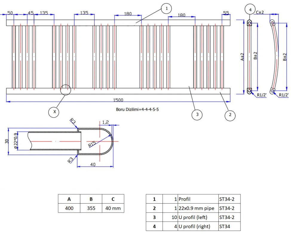 Fekete 400x1500mm törölközőszárítós fürdőszobai radiátor Welland Lux | Készletről | Gyors kiszállítással