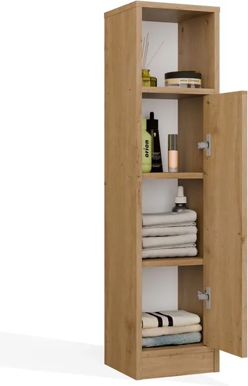 MEXY 1D fürdőszoba szekrény 25.5x24x102 cm, tölgy-fekete