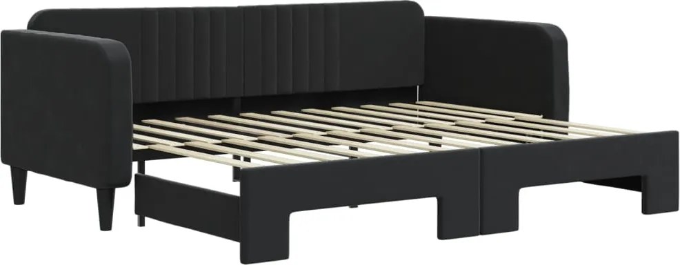 vidaXL fekete kihúzható bársony heverő 90x200 cm