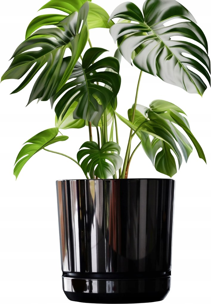 32 minta Fekete Fényes nagy széles virágtartó virágcserép fényes talppal