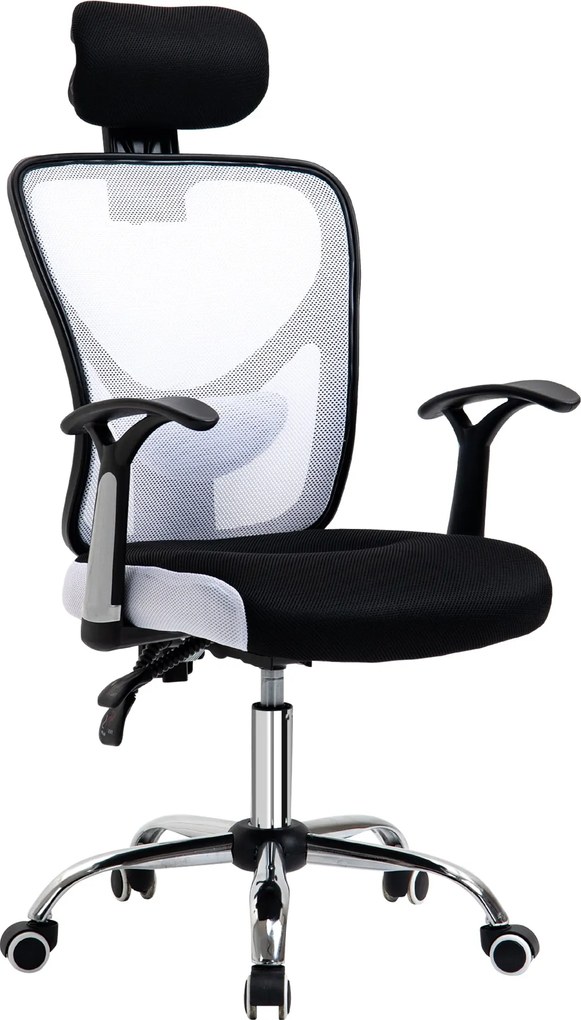 Vinsetto Hálós Irodai Szék Magasságállítással, Döntési Funkcióval, Állítható Fejtámlával és Lumbális Támasszal 62x67x108-118 cm Fehér | Aosom