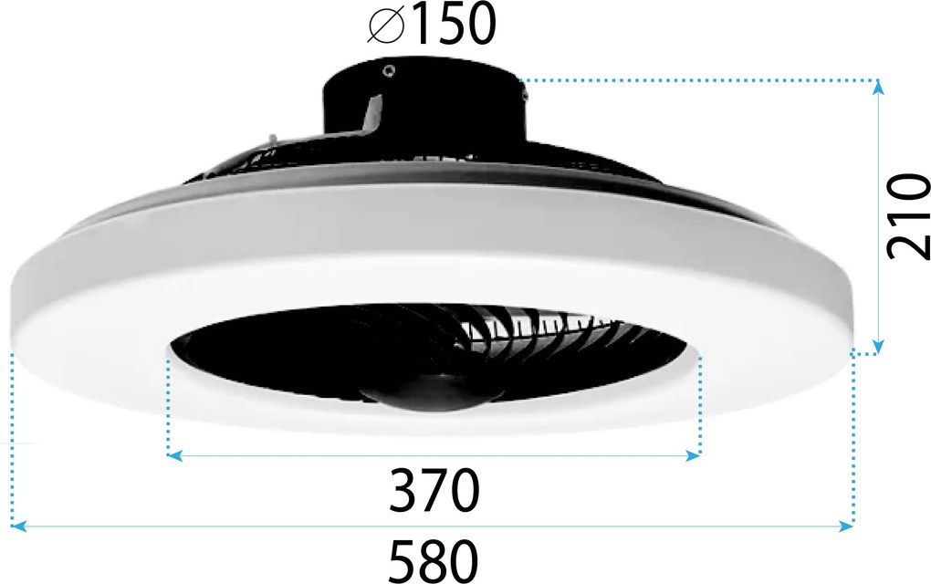 Toolight Szerszámlámpa, LED mennyezeti lámpa ventilátorral APP1552-C, fekete-fehér, OSW-05181
