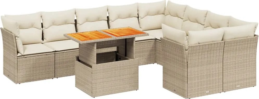 vidaXL 10 részes bézs polyrattan kerti ülőgarnitúra párnával
