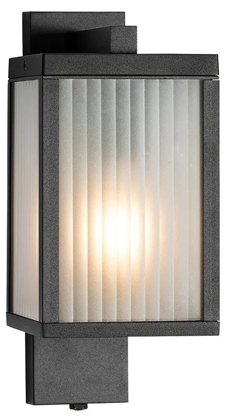 Kültéri fali lámpa fekete bordázott üveggel és szürkületi érzékelővel - Charlois