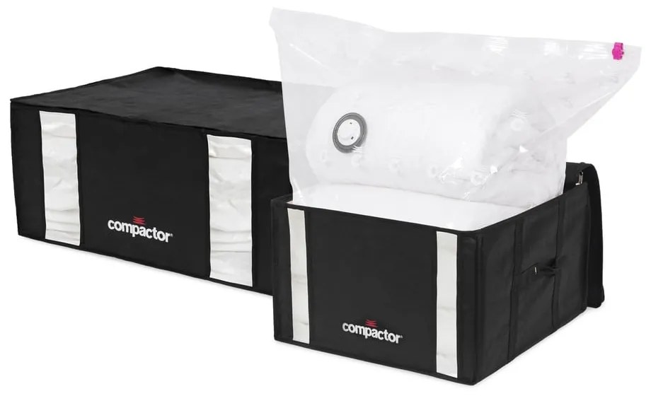 Vákuumos-megerősített textil ruhatároló doboz szett 2 db-os 50x65x27 cm Black Edition – Compactor