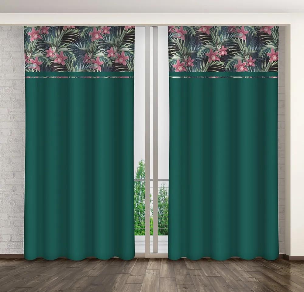 Egyedülálló smaragdzöld függöny, színes virágnyomással Hossz: 250 cm