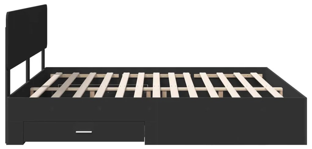 vidaXL Ágykeret fejtámlával fiókkal Fekete 200 x 200 cm Faanyag