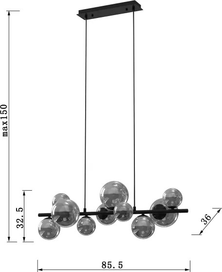 ONLI - Csillár zsinóron PALOMA 10xG9/10W/230V fekete/füstös