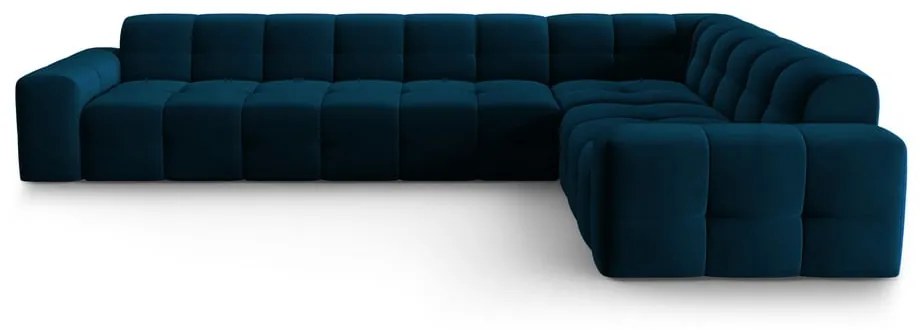 Sötétkék bársony sarokkanapé (jobb oldali) Kendal – Micadoni Home