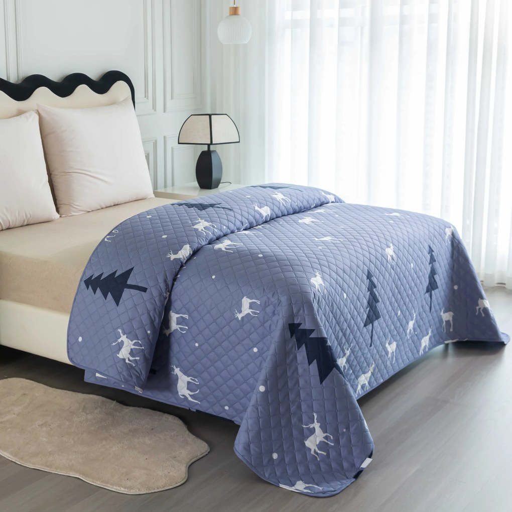 DEER AND TREE szürkéskék ágytakaró Méret: 220 x 240 cm