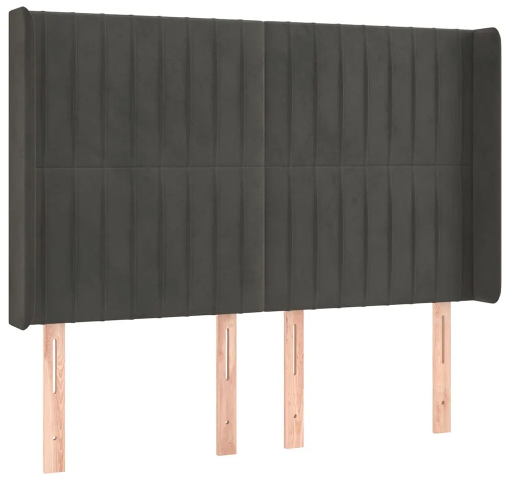 sötétszürke bársony LED-es fejtámla 147x16x118/128 cm