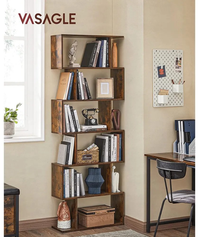 Vasagle PRESTON könyvespolc, 70x24x190,5cm, barna színben