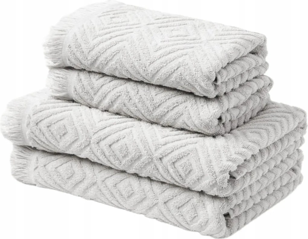 4 db-os Jacqui 100% Pamut törölköző szett 490 g/m² 2x kézfürdő szürke