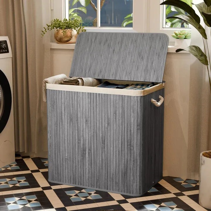 Juskys Curly bambusz kosár 150 L - szürke