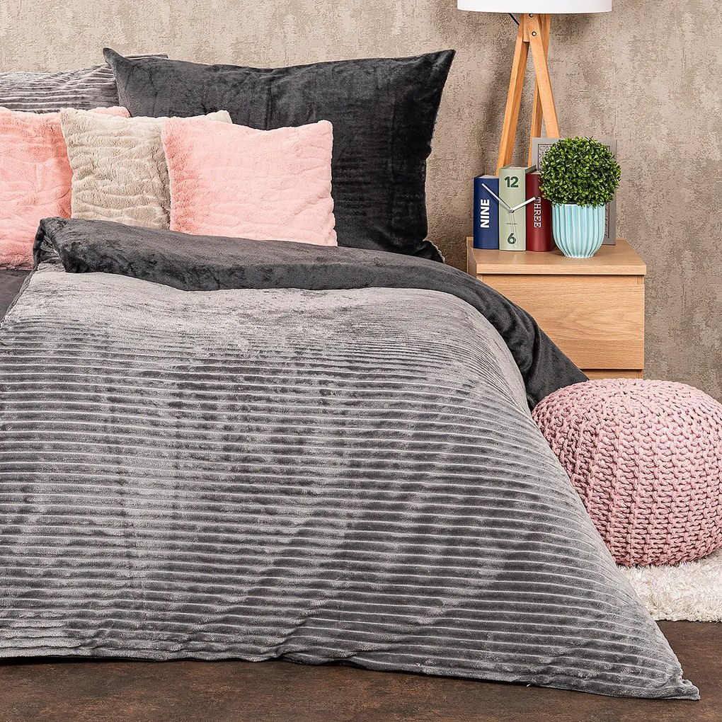4Home mikroflanel Stripe ágyneműhuzat szürke, 140 x 200 cm, 70 x 90 cm