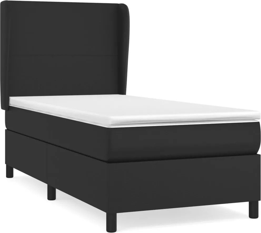vidaXL fekete műbőr rugós ágy matraccal 90 x 200 cm