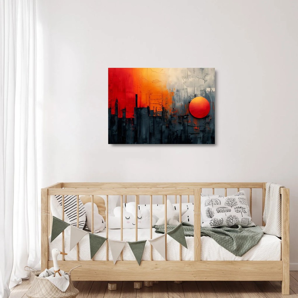 Üveg kép - Absztrakt festmény a városról (70x50 cm)