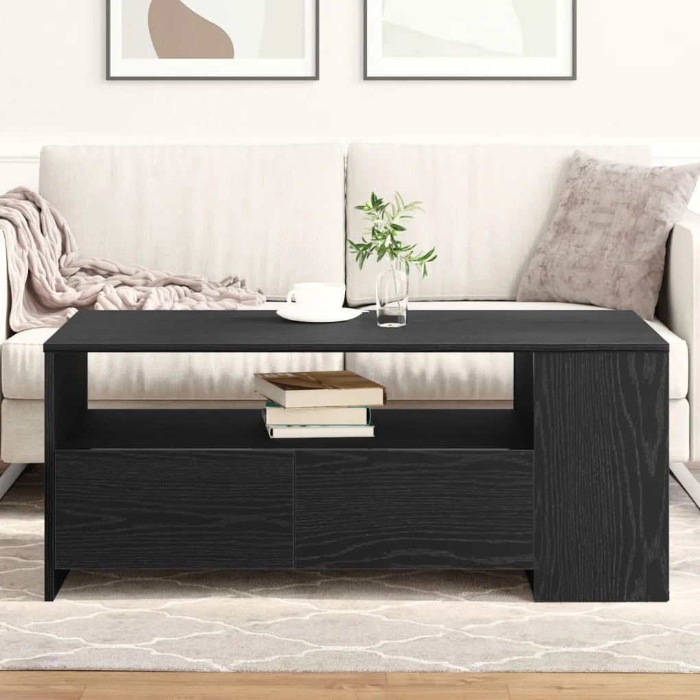 Fekete Tölgy Kávézó Asztal 102x55x43.5 cm Mérnöki Fából Készült