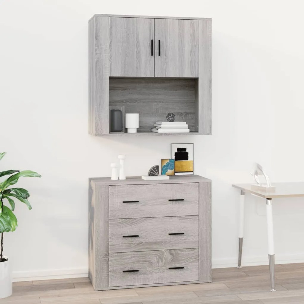 szürke sonoma színű szerelt fa faliszekrény 80x33x80 cm