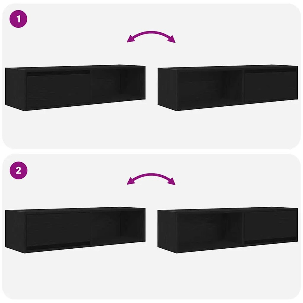 2 db fekete tölgy színű szerelt fa TV-szekrény 100x31x25,5cm