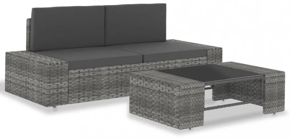 3 részes szürke polyrattan kerti ülőgarnitúra