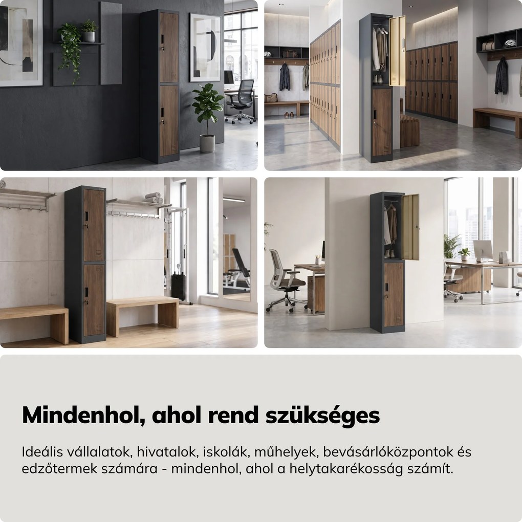 BHP öltözőszekrény, dolgozói, egyszemélyes, 2 rekesz akasztórúddal, antracit/dió, 316,5x1850x450 mm: IGOR 1 Plus Eco Design